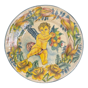 Vintage Tuscan Majolica Centerpiece Plate Platter With Putto and Fruits