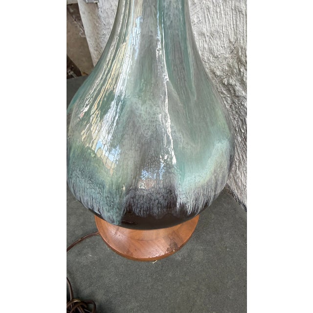 1950s Huge Drip Glaze Pottery Ceramic Lamp Mid Century Modern 37” Blue Green Black For Sale - Image 9 of 10
