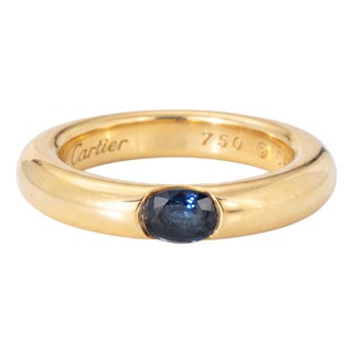 C1992 Cartier Ellipse Sapphire Band Sz 6.25 Ring Eu 53 18k Gold Signed Jewelry For Sale