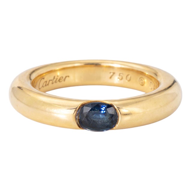 C1992 Cartier Ellipse Sapphire Band Sz 6.25 Ring Eu 53 18k Gold Signed Jewelry For Sale