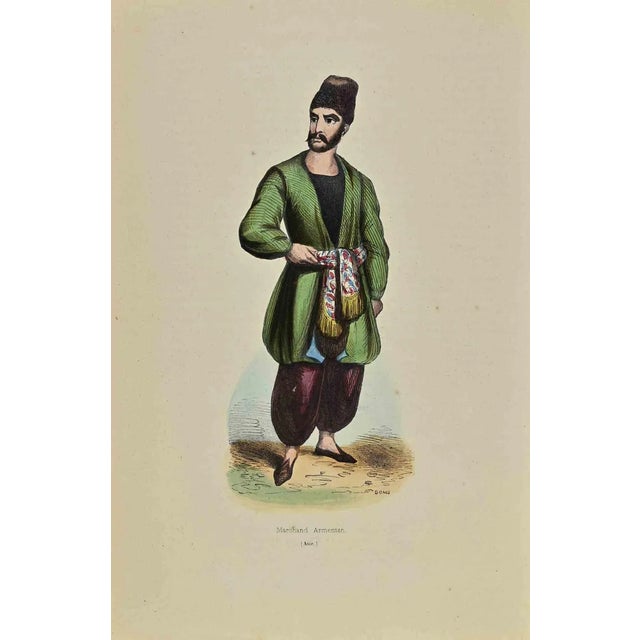 Armenian Merchant is a lithograph made by Auguste Wahlen in 1844. Hand colored. Good condition. At the center of the...