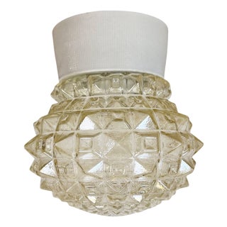 Vintage White Porcelain and Glass Ceiling Light, 1970s For Sale