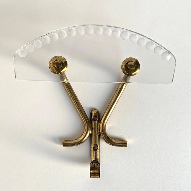 Italian Acrylic Glass & Brass Hooks, 1950s, Set of 4 For Sale - Image 6 of 13
