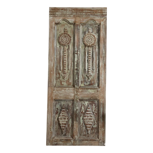Antique Carved Door Single Hinged or Sliding Farmhouse Barn Door 80x33 For Sale