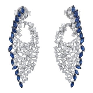 Natural 18k Gold Diamond 2.46ct Blue Sapphire Stud Earrings For Sale