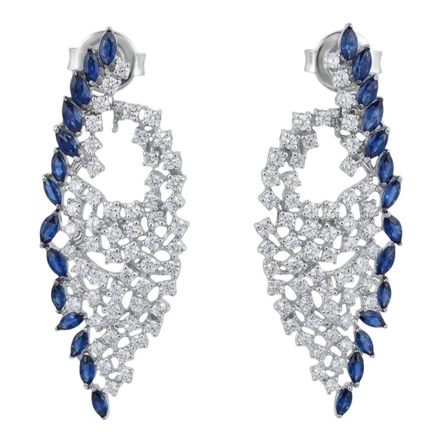 Natural 18k Gold Diamond 2.46ct Blue Sapphire Stud Earrings For Sale