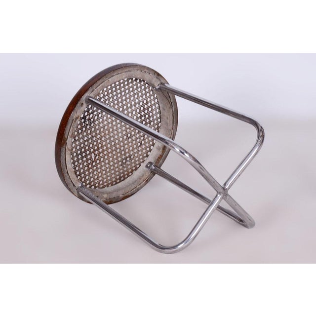 Bauhaus Stool in Chrome & Rattan attributed to Robert Slezák, Czech, 1930s For Sale - Image 10 of 11