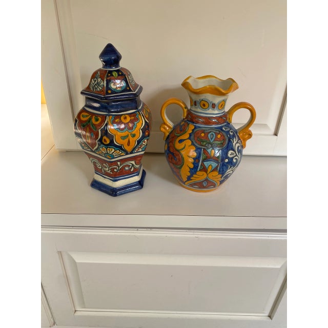 Ceramic Vintage 1980's Handpainted Mexican Ginger Jar For Sale - Image 7 of 9