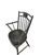 A vintage Windsor-style armchair with a black painted finish and fine gold-toned detailing. The open spindle back rises to...