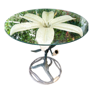 1960’s Arthur Court Lily Oval Glass Table.