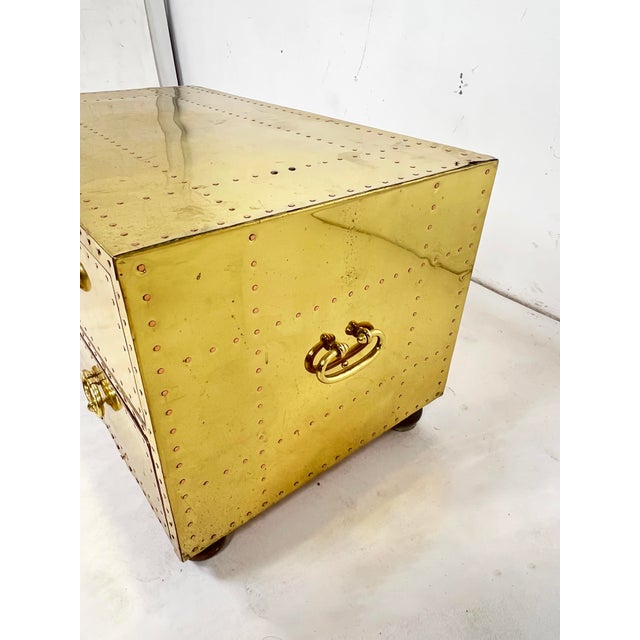 Mid-Century Modern C. 1970s Sarreid Brass Clad Cocktail Table / Two-Drawer Chest For Sale - Image 3 of 7