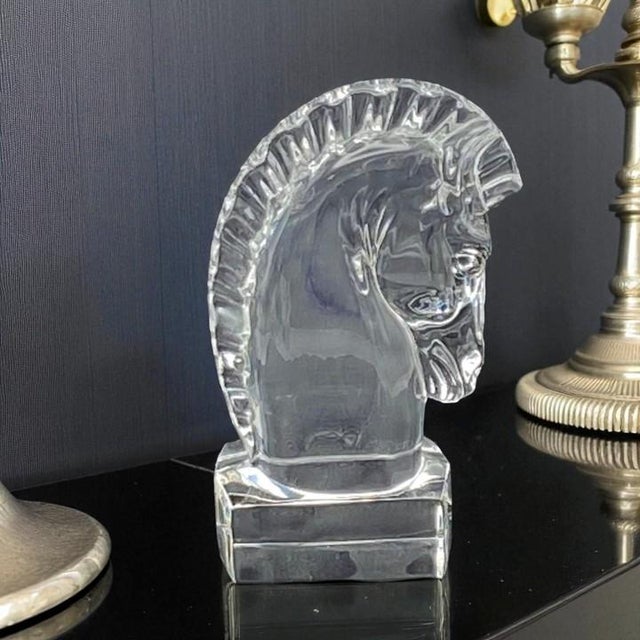 Iconic crystal horse head figurine/sculpture designed by Sidney Waugh in the 1930’s for the Steuben Glass Company....
