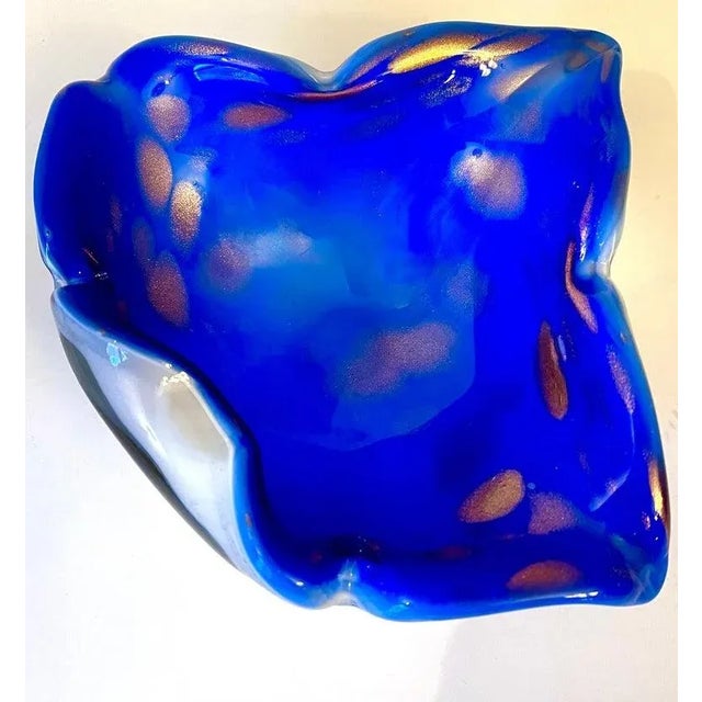 Metal Italian Sommerso Murano Glass Bowl Ashtray in Brilliant Blue with Gold Flecks For Sale - Image 7 of 12