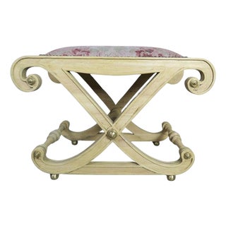 Italian Style "X" Bench W/ Chinoiserie Linen Fabric For Sale