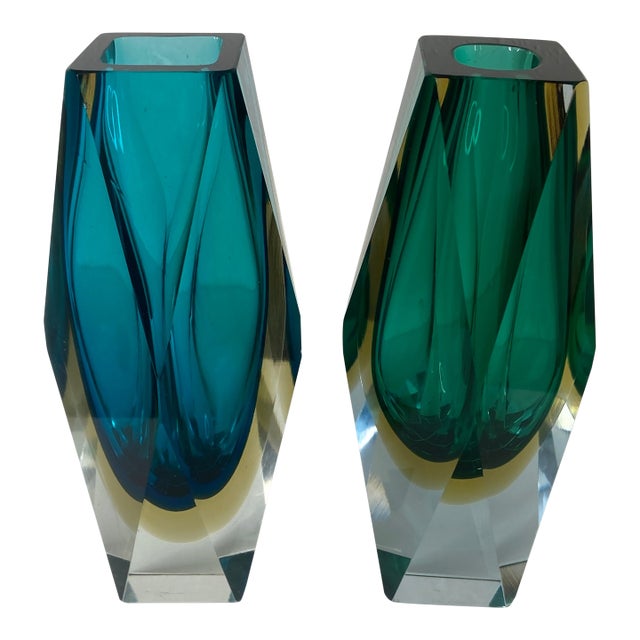 Mid-Century Modern Art Glass Sommerso Vases - Attributed Flavio Poli- Set of 2 For Sale
