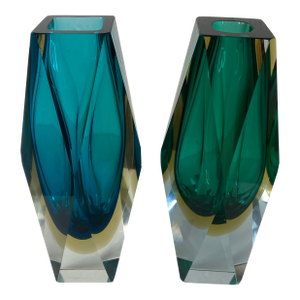 Mid-Century Modern Art Glass Sommerso Vases - Attributed Flavio Poli- Set of 2