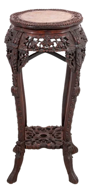 Chinese Hardwood and Marble Pedestal Table