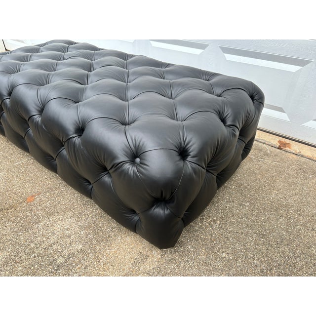 1950s Large Chesterfield Style Tufted Black Italian Leather Ottoman Bench For Sale In Atlanta - Image 6 of 11
