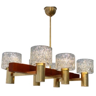 Scandinavian Modern Teak & Glass Chandelier attributed to Hans-Agne Jakobsson for Hans-Agne Jakobsson Ab Markaryd, Sweden, 1950s For Sale