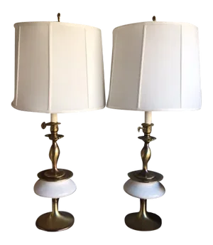 Vintage Brass and Glass Mid-Century Modern Lamps With Silk Shades - a Pair