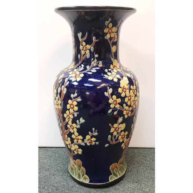 Circa 1970 Chinese Fencai/Famille Rose Style on Cobalt Ground Porcelain Vase With Plum Blossoms For Sale In New Orleans - Image 6 of 9