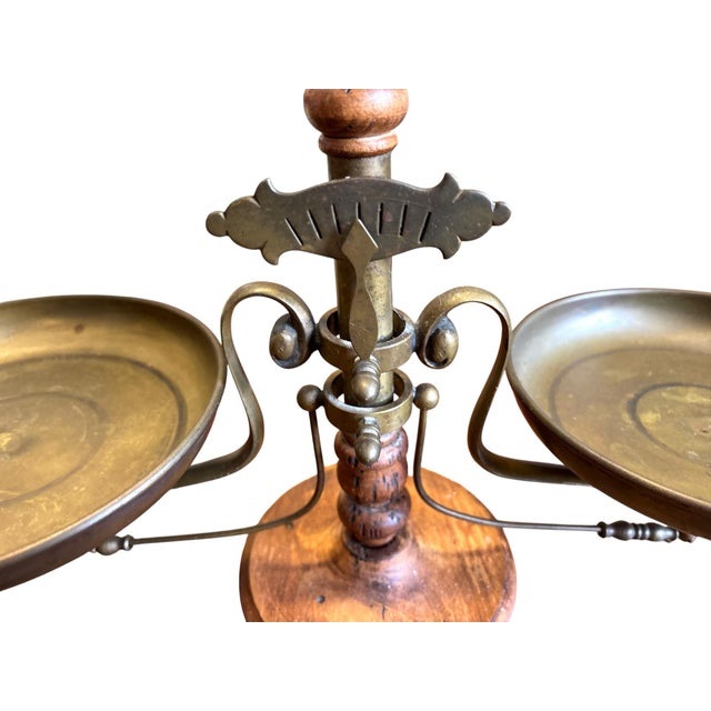 Italian Late 20th Century Vintage Italian Brass & Wood Balance Scale For Sale - Image 3 of 9