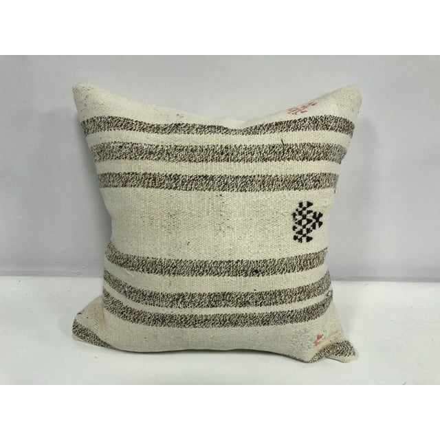 Turkish Striped Design Organic Handwoven Pillow Cover For Sale In Phoenix - Image 6 of 6