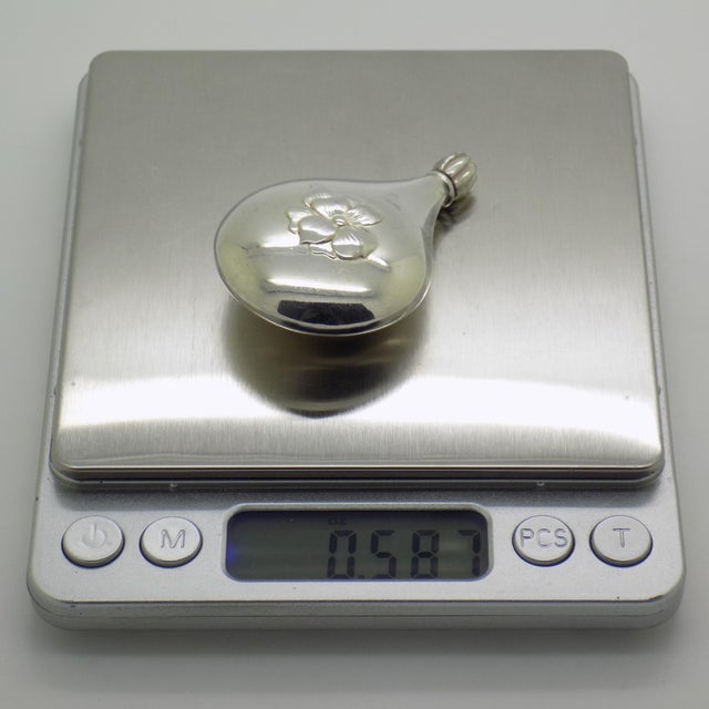 Vintage Italian Handmade Genuine Silver Teardrop Shaped Perfume Bottle With Flower Design For Sale - Image 9 of 10