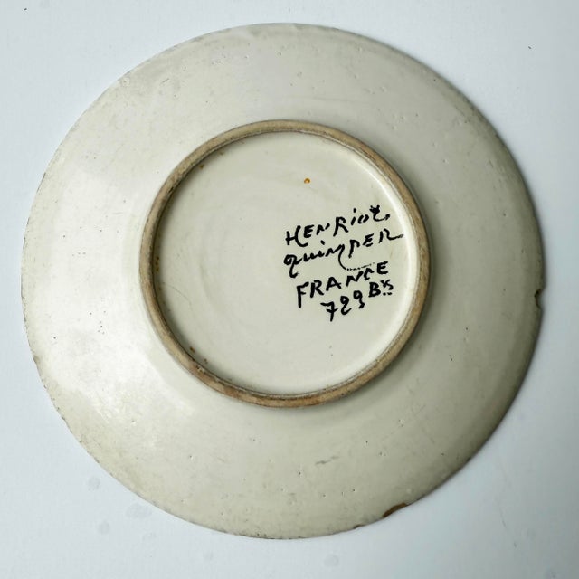 French Antique French Henriot Quimper Hand Painted Plate For Sale - Image 3 of 3