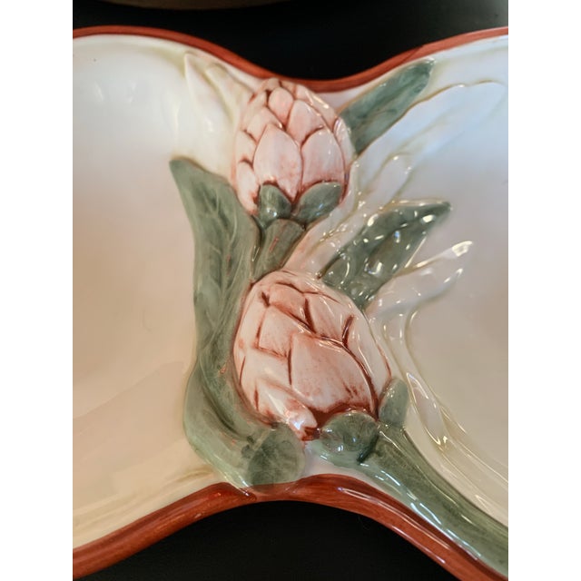Vintage Carraro Italian Majolica Artichoke Divided Dish For Sale - Image 4 of 6