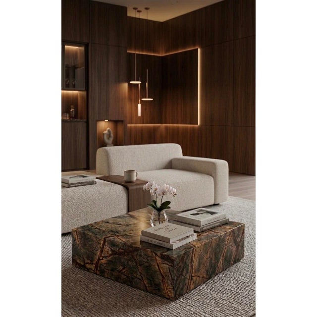 Forest Brown Marble Monolithic Coffee Table The essence of nature, sculpted by Italian craftsmanship. This coffee table is...