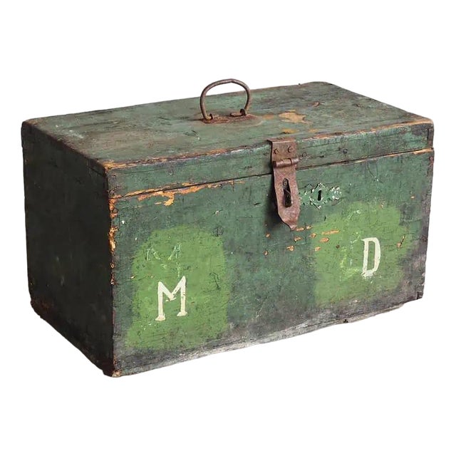Antique Green Wooden Chest, 1910s For Sale
