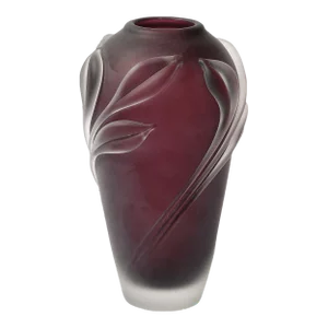 Modernist Frosted Smoked Amethyst Floral Detail Glass Vase by William Glasner