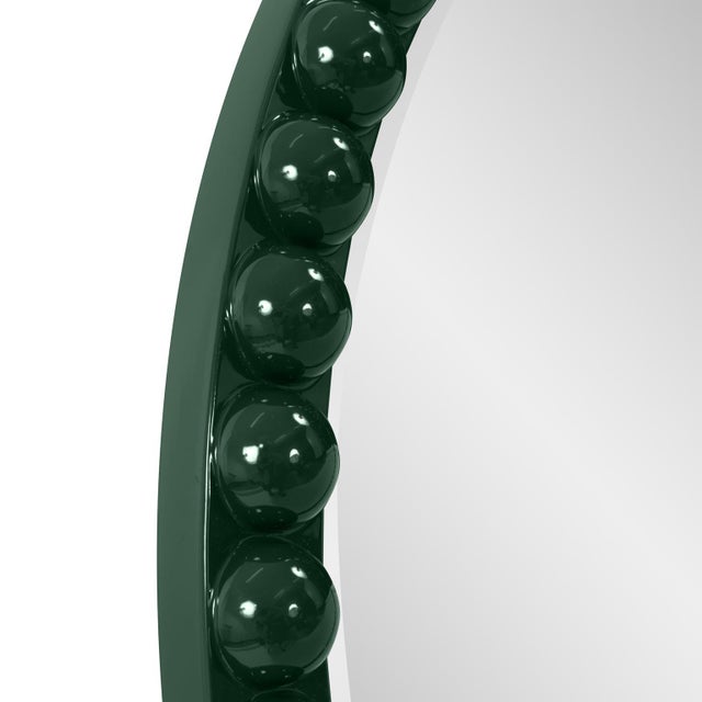 Contemporary Varsha Round Oversized Beaded Mirror in Glossy Hunter Green For Sale - Image 3 of 9