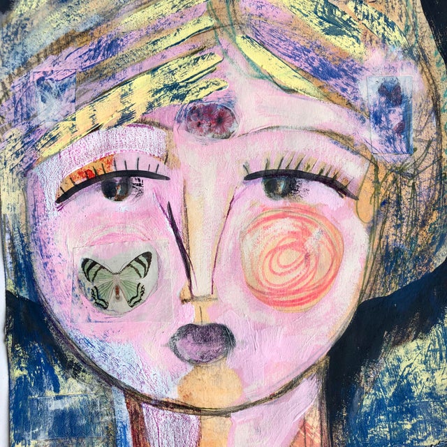 This mixed media artwork has many layers of media and collage elements. One of a kind original artwork by Auker. COA...