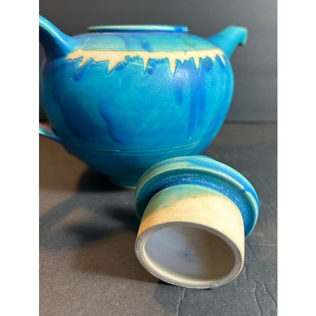 Ceramic 1980s Blue Drip Glazed Stoneware Studio Pottery Teapot For Sale - Image 7 of 9