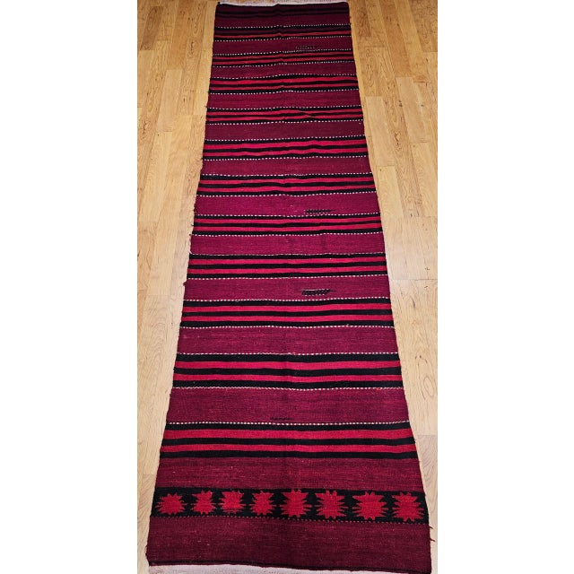 Vintage Turkish Hand Woven Kilim Runner, Wool & Cotton, Stripe Design, 3x12 For Sale - Image 11 of 15