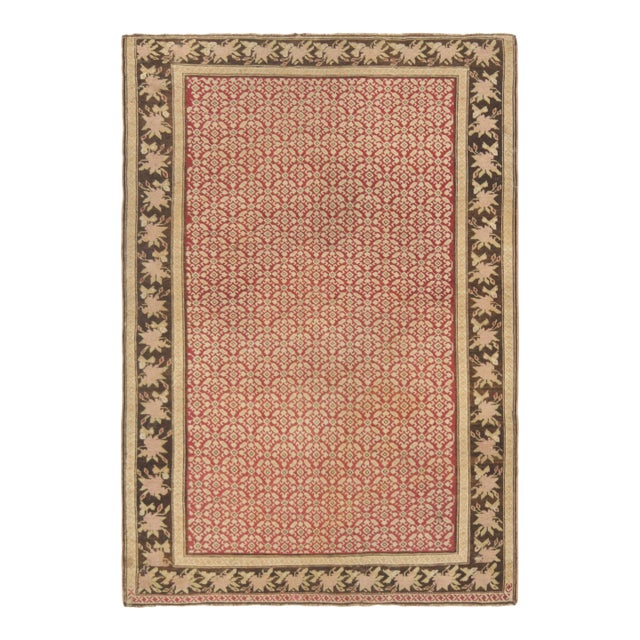 Antique Karabagh Rug in Beige and Pink With Floral Patterns - Rug & Kilim For Sale