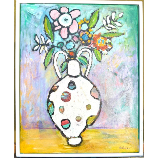 2020s “White in Flowers in Ia Sculptural Vase” - Framed Oil Painting For Sale - Image 5 of 7
