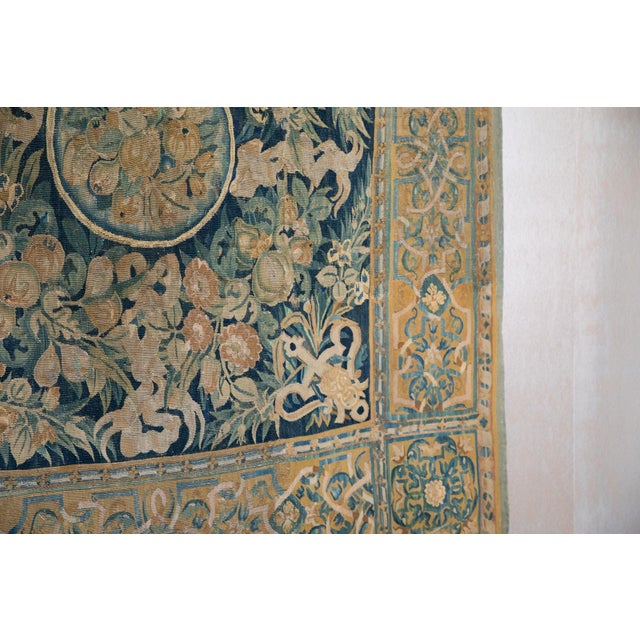 A rare Enghien tapestry from the second half of the 16th century, woven from natural wool and silk fibers in beige, green,...
