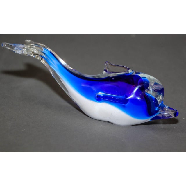 Crystal Blue Dolphin Murano Art Glass Paperweight For Sale - Image 11 of 12
