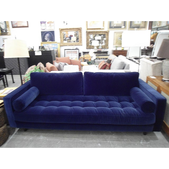 Sven Cascadia Blue Tufted Sofa W/ Bolster Pillows by Article Chairish