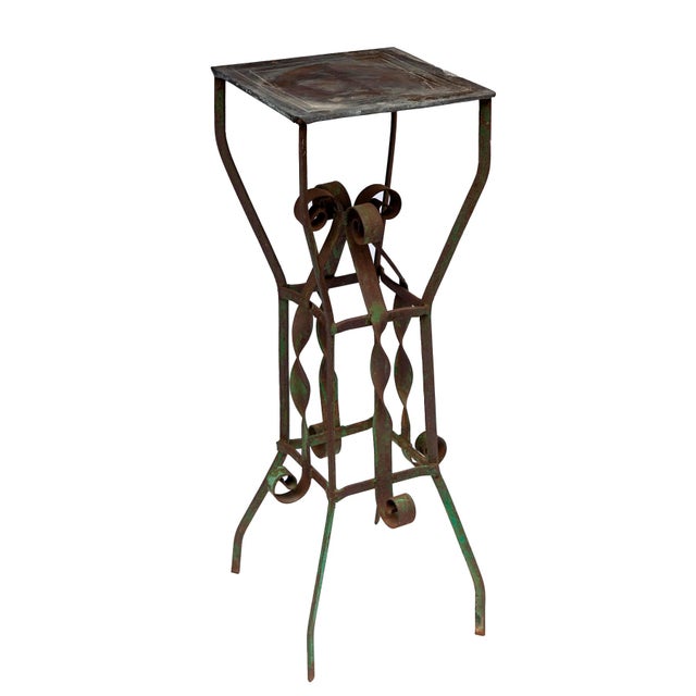 1920s Vintage Wrought Iron Garden Pedestals, Pair For Sale - Image 5 of 9