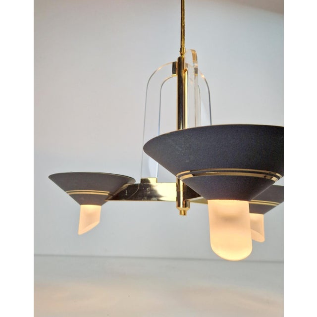 Vintage French Brass Acrylic Chandelier, 1970s For Sale - Image 9 of 15