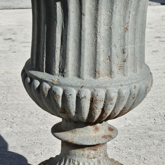 Black Antique Classical Cast Iron Garden Urn Planters a-Pair For Sale - Image 8 of 18