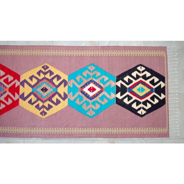 Hand Woven Silk Runner Rug . Full Tribal Design Hallway Colorful Runner Rug New - 2′7″ X 14′3″ For Sale - Image 12 of 15