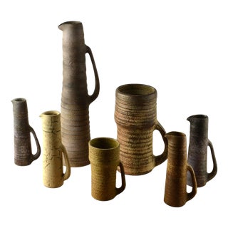 Mid-Century Ceramic Studio Vases in Muted Colors, Set of 7 For Sale