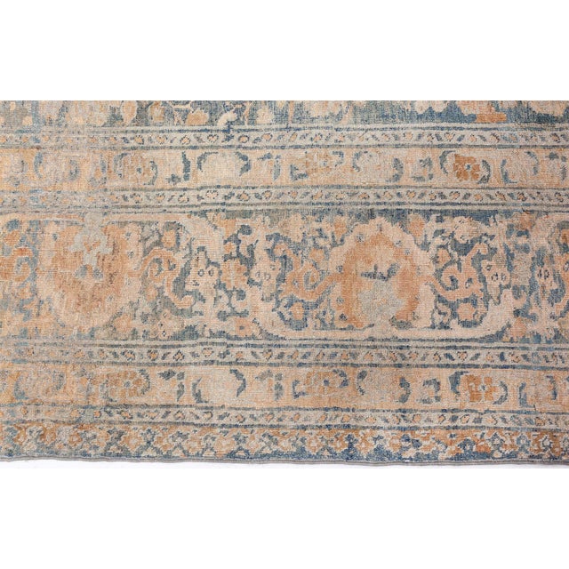 Persian Fine Antique Persian Tabriz Blue, Beige Handmade Wool Rug For Sale - Image 3 of 9