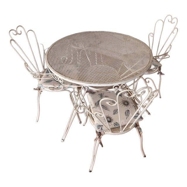 Wrought Iron Garden Table and Chairs, 1960, Set of 5 For Sale