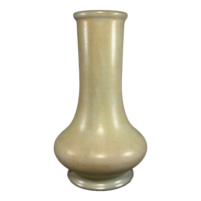 Antique Chinese Celadon Crackle‑Glaze Long Neck Vase, Collectible Antique For Sale